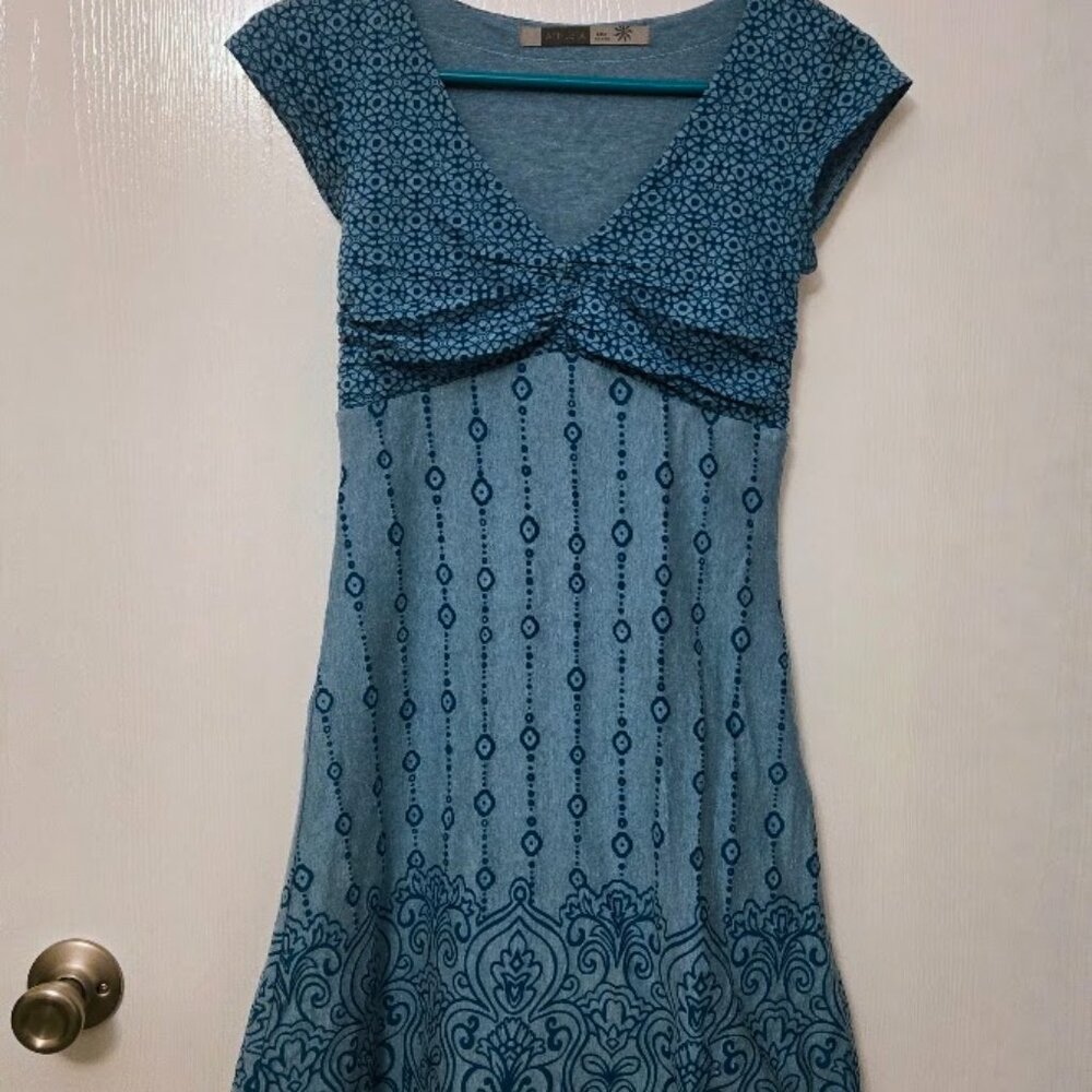 Athleta Dhara Layered‎ Dress turquoise blue geometric pattern dress Size XXSP